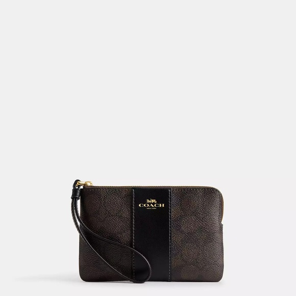 COACH Striped Leather Zip Wristlet
